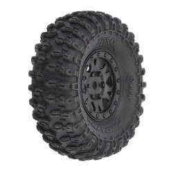 Hyrax 1.0 Tires Mounted on Mini Impulse Black Internal Bead-Loc 7mm Hex Wheels (4) for SCX24 Front or Rear (PRO1019410)