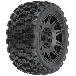 Badlands MX57 All Terrain Tires Mounted on Raid 5.7 Black Wheels (2) for X-MAXX, KRATON 8S & Other Large Scale 24mm Hex Vehicles Front or Rear (PRO1019810)