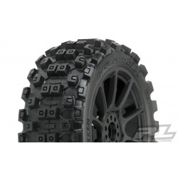 Badlands MX M2 (Medium) All Terrain 1:8 Buggy Tires Mounted on Mach 10 Black Wheels (2) for Front or Rear (PRO906721)