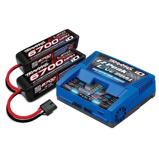 COMBO Battery/Charger Completer Pack (Includes #2973 Dual Id Charger (1), #2890X 6700Mah 14.8V 4-Cell 25C Lipo Battery (2))
