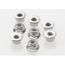 Nuts, 4mm flanged nylon locking (steel, serrated) (8), TRX3647
