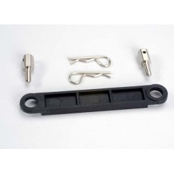Battery hold-down plate (black)/ metal posts (2)/body clips, TRX3727