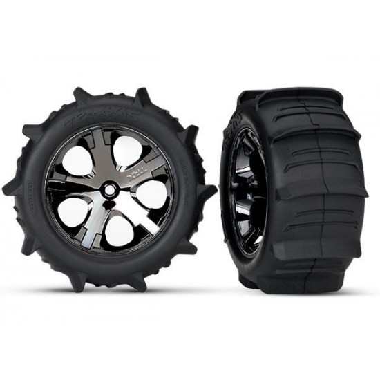 Tires & wheels, assembled, glued Paddle (All-Star black chro, TRX3776