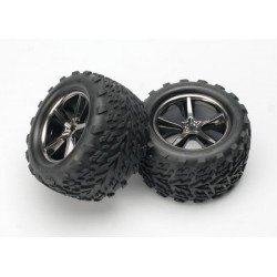 Tires & wheels, assembled, glued (Gemini black chrome wheels, TRX5374A