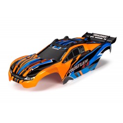 Body, Rustler 4X4, orange & blue/ window, grille, lights decal sheet (assembled with front & rear body mounts and rear body support for clipless mounting)