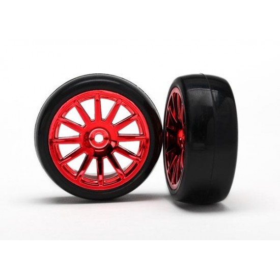 12-Sp Red Wheels, Slick Tires Tires & Wh, TRX7573X