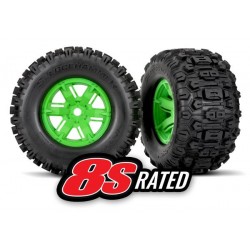 Tires & wheels, assembled, glued (X-Maxx® green wheels, Sledgehammer® tires, foam inserts) (left & right) (2)