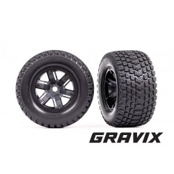 Tires & wheels, assembled, glued (X-Maxx black wheels, Gravix tires, foam inserts) (left & right)