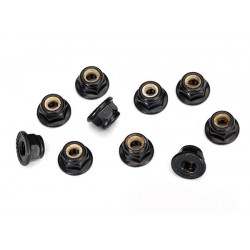 Nuts, 4mm flanged nylon locking, serrated (black) (10), TRX8347