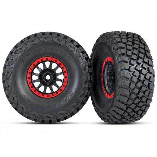 Tires and wheels, assembled, glued (Method Racing wheels, black with red beadloc
