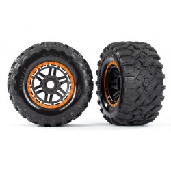 Tires & wheels, assembled, glued (black, orange beadlock style wheels, Maxx MT t