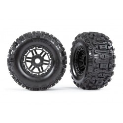 Tires & wheels, assembled, glued (black wheels, dual profile (2.8' outer, 3.6' inner), Sledgehammerâ„¢ tires, foam inserts) (2) (17mm splined) (TSMÂ® rated)