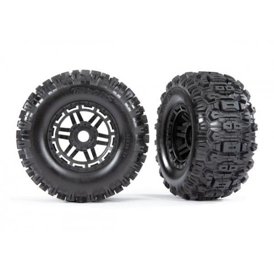 Tires & wheels, assembled, glued (black wheels, dual profile (2.8' outer, 3.6' inner), Sledgehammerâ„¢ tires, foam inserts) (2) (17mm splined) (TSMÂ® rated)