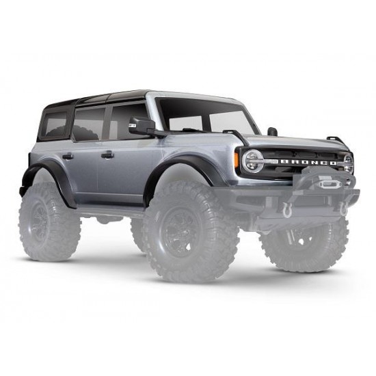 Body, Ford Bronco (2021), complete, iconic silver (painted) (includes grille, side mirrors, door handles, fender flares, windshield wipers, spare tire mount, & clipless mounting) (requires #8080X inner fenders)