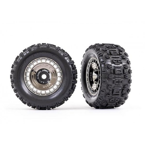 Tires and wheels, assembled, glued (3.8' black chrome wheels, black chrome wheel covers, Sledgehammer tires, foam inserts) (2)