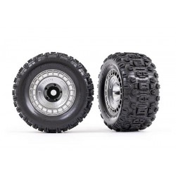 Tires and wheels, assembled, glued (3.8' satin chrome wheels, satin chrome wheel covers, Sledgehammer tires, foam inserts) (2)