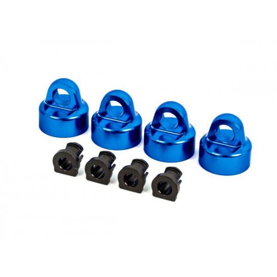 Shock caps, aluminum (blue-anodized), GTX shocks (4)/ spacers (4) (for Sledge)