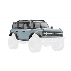 Body, Ford Bronco, complete, Cactus Grey (includes grille, side mirrors, door handles, fender flares, windshield wipers, spare tire mount, & clipless mounting)