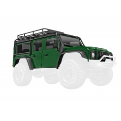 Body, Land Rover Defender, complete, green (includes grille, side mirrors, door handles, fender flares, windshield wipers, spare tire mount, & clipless mounting)