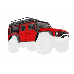Body, Land Rover Defender, complete, red (includes grille, side mirrors, door handles, fender flares, windshield wipers, spare tire mount, & clipless mounting)