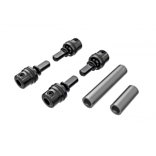 Driveshafts, center, male (metal) (4)/ driveshafts, center, female, 6061-T6 aluminum (dark titanium-anodized) (front & rear)/ 1.6x7mm BCS (with threadlock) (4)